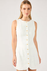 White Linen High Neck Mini Dress